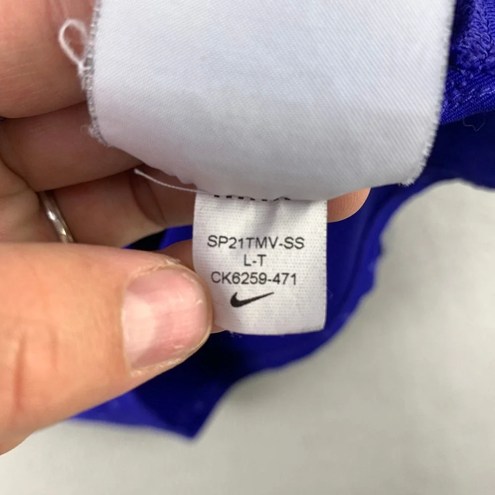 Nike Dri-FIT Polo Women L Blue Cross Pattern Golf Standard Fit Short Sleeve